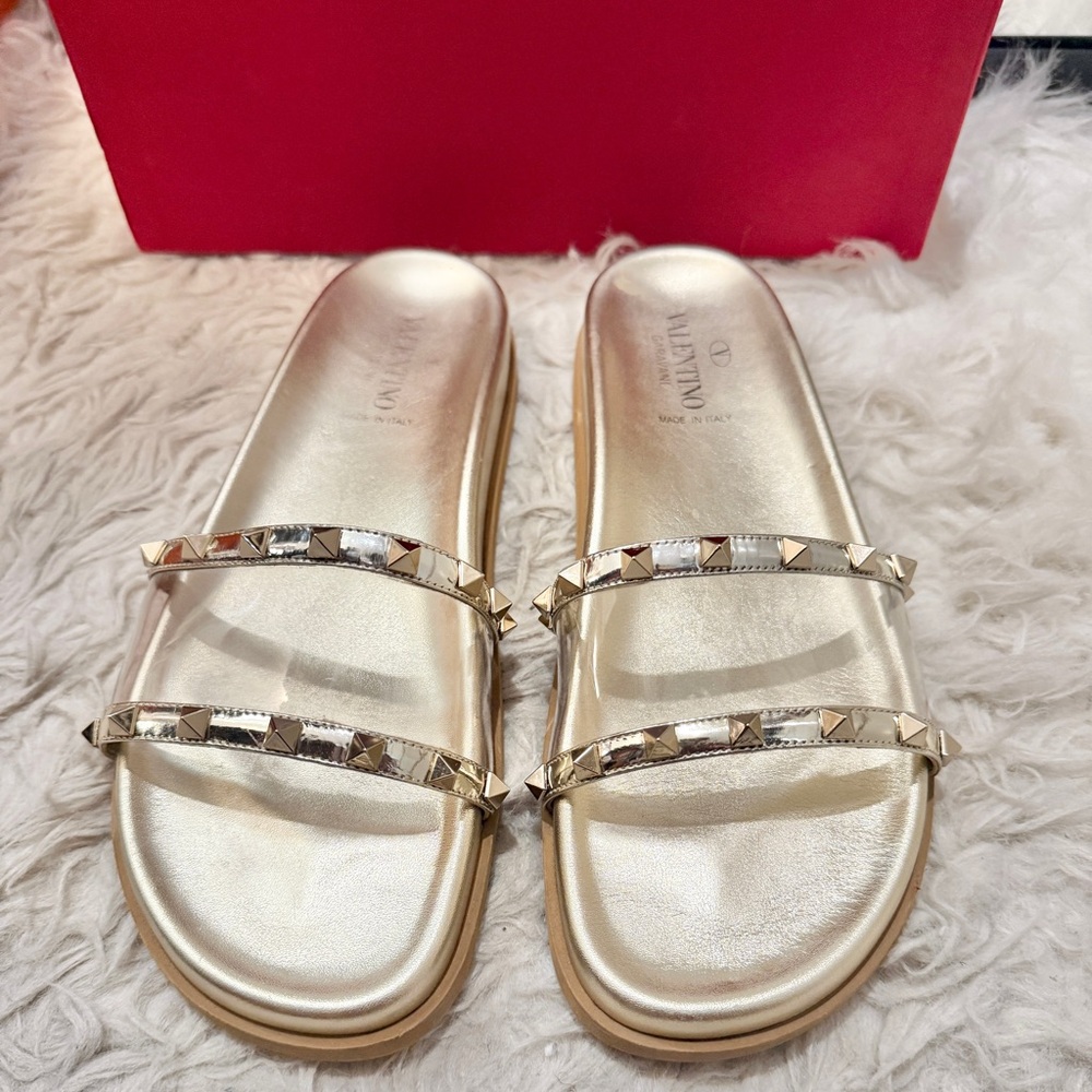 Valentino Garavani Metallic Gold Studded Sandals
